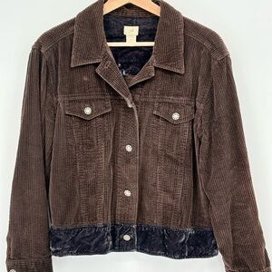 🚠 J. Jill Chocolate Brown Corduroy w grey velvet trim Jacket